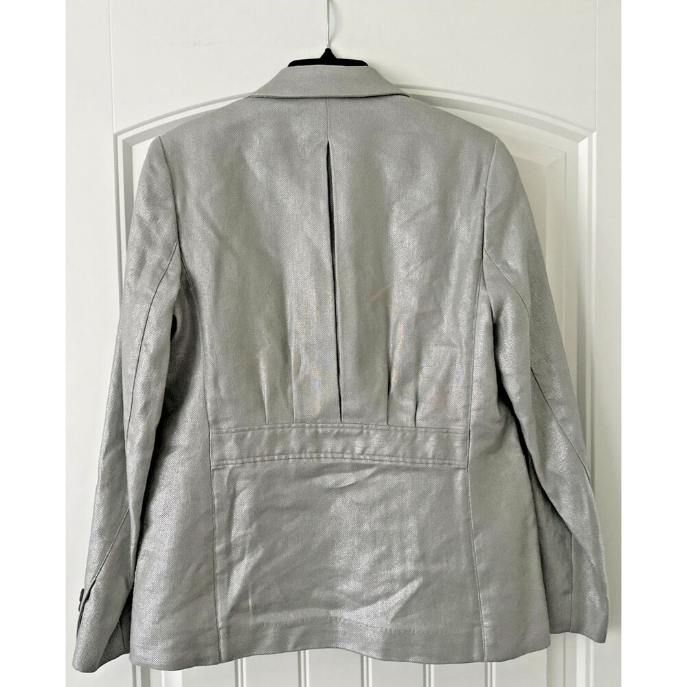 Lauren Ralph Lauren Women's Foiled Linen-Cotton Blazer Silver Foil Light Gray 6 - Picture 10 of 13